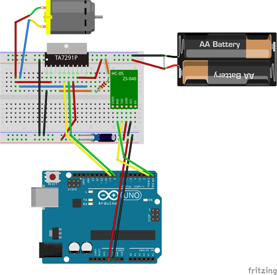 TA7291P_モーター1個_ブレッドボード